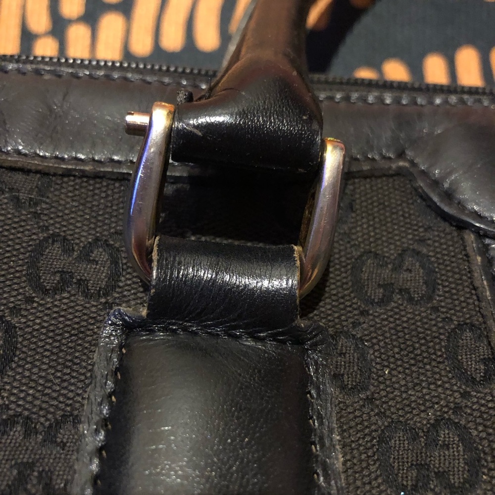 Vintage Gucci Boston Bag black with Signature G and Stripes 70s - Picture 4 of 7